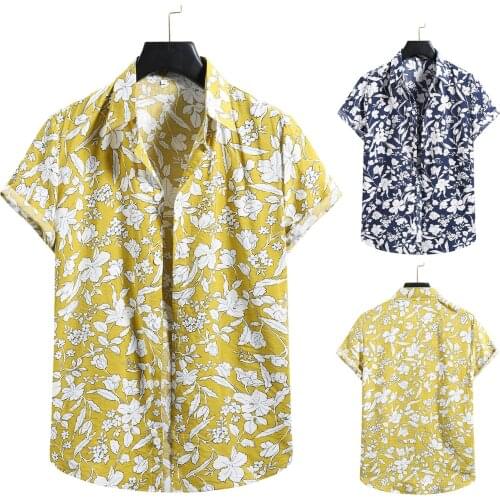 Short Sleeve Hawaiian Shirt Men Cotton Linen Button Shirts For Men Tie Dye Print Short Sleeve Blouse Tops Summer