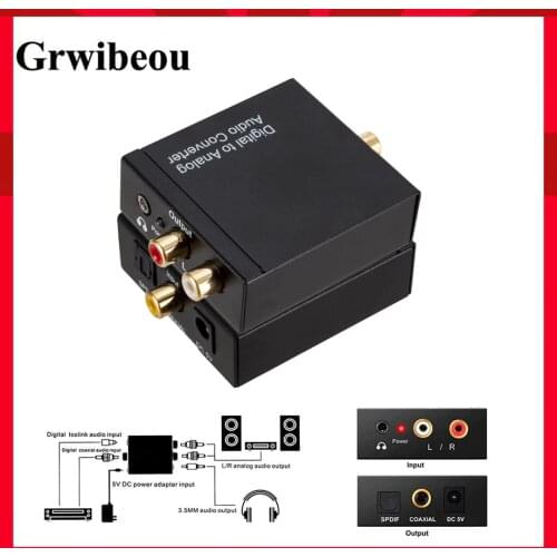 Grwibeou 3.5mm USB DAC Digital To Analog Analogue Stereo Audio Converter Adapter Coaxial Optical Toslink RCA R/L Optical To RCA