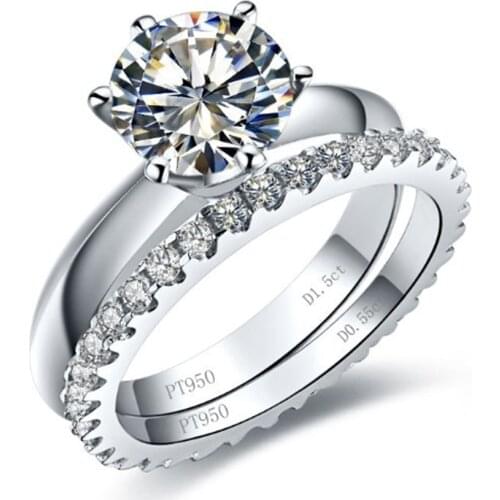 Classic Set Rings Authorized 1Ct 6.5mm D-Color Moissanite Rings Platinum 950 Rings for Women White Gold Jewelry