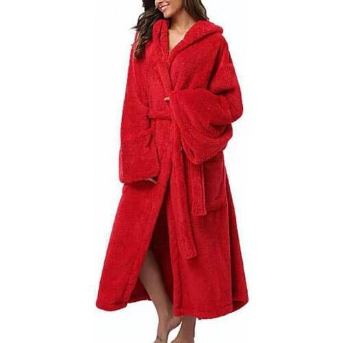 Robe Women Autumn fashion Hooded Double-sided Plush Long Robe with Pocket Bathrobe Nightgown Pajamas Womens Sleep 2021