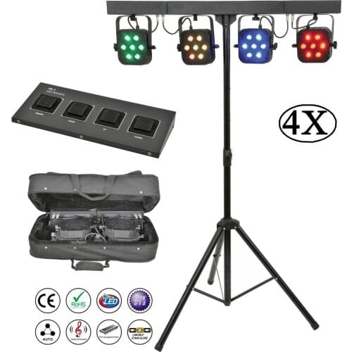 4Pcs/Lot Led Par Kit 7x10W RGBW 4IN1 LED Full Color Led Slim Flat Par Lights With Light Stand Each Lamp Can Be Individually