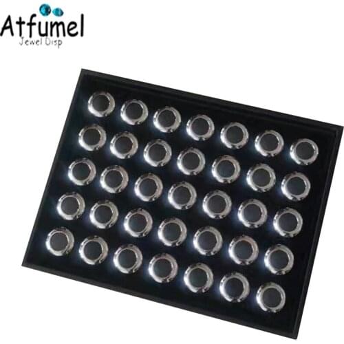 35Pcs Round Metal Diamond Storage Box With Tray Silver Black Stone Gem Box Store Show Display Organizer Gemstone Box Tray Case