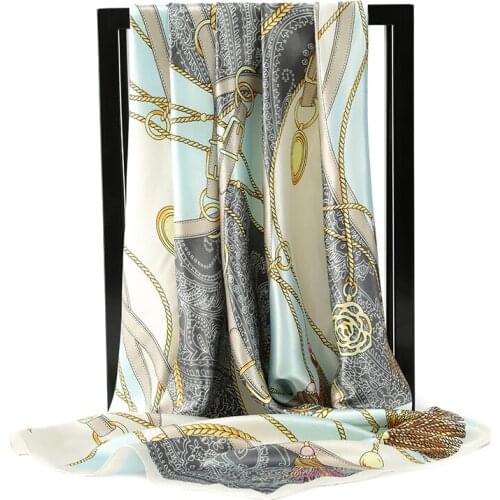 Summer Fashion Scarves for Women Print Satin Silk Scarf Female 90x90cm Square Shawl Bandana Head Large Hijab Scarfs For Ladies