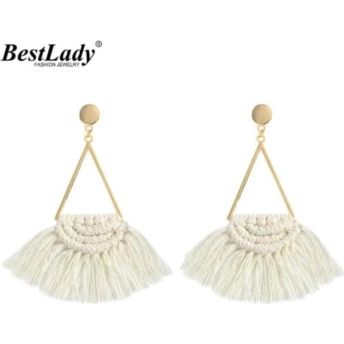 Best Lady Fashion Fringed Feather Tassel Earrings for Women Ethnic Weave Geometric Drop Earring Wedding Jewelry Party Wholesale