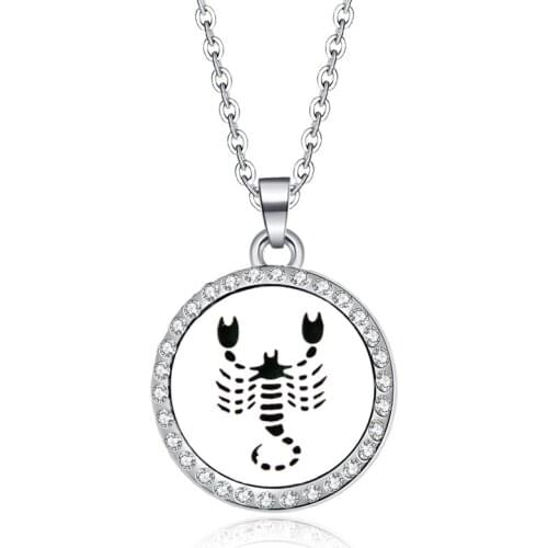 Scorpion Zircon Aroma Locket Pendant Necklace Stainless Steel Aromatherapy Essential Oil Diffuser Perfume Box Crystal Jewelry