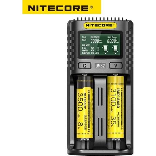 NITECORE UMS2 Intelligent 2- Slot QC Fast Charging Current Multi - Compatible USB Charger