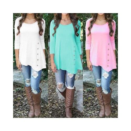 Fashion Womens Ladies Long Sleeve Causual Irregular Tops Loose Slim Casual Tee Shirt T-shirt