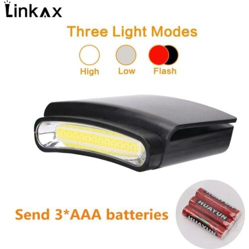 COB LED Flashlight Camping Clip-On Cap/Hat Light Headlight Headlamp White/Red Outdoor Safety Camping Lantern With 3xAAA Battery