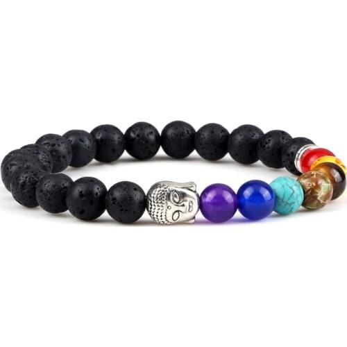 Men Natural Buddha Bracelet 7 Chakra Black Lava Stone Healing Beaded Bracelets Charm Men Prayer Yoga Fashion Jewelry For Women