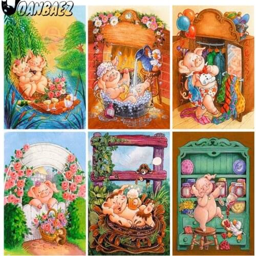 Cartoon Pig Diamond Drawing Anime Mosaic Kit Flower 5D Diy Cross Stitch Embroidery Handmade Inlaid Wall Decoration Gift Design