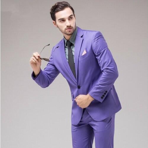2017 Latest Coat Pant Design Purple Men Suit Slim Fit 2 Piece Skinny Tuxedo Custom Groom Prom Blazer Terno Masuclino Jacket+Pant
