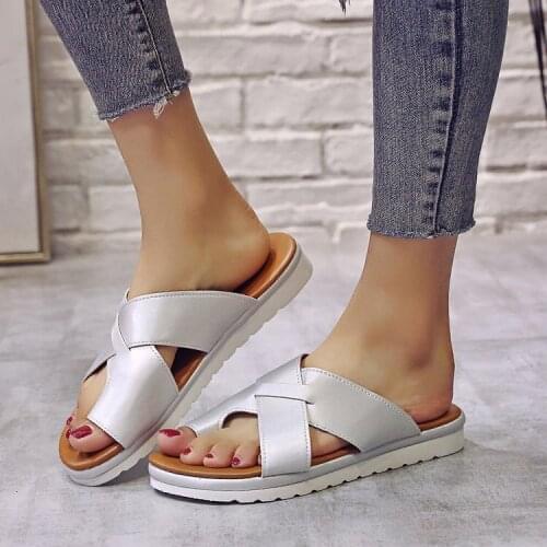 2021 New Womens PU Sandals Slippers Female Shoes Comfy Platform Casual Soft Sole