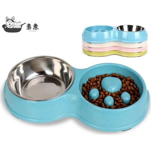 Pet Double Bowls Dog Drinking Dish Feeder Cat Puppy Feeding Bowls Pet Food Station Stainless Steel Water Food Bowls Dog Supplies