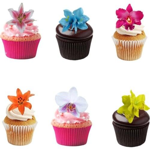 Pre-cut 20pcs Edible Flowers Decoration for Cup Cake Topper, Wafer Icing Paper Decorating
