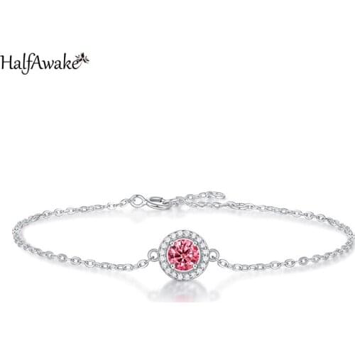Pink Moissanite Bracelet 925 Sterling Silver Tennis Bracelet For Women 2021 Trend Chain On Hand Female Jewelry Gift Box Party