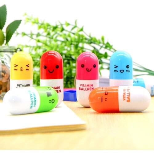 30 Pcs Creative Cute Cartoon Pill Shape Expression Ball Pen Small Gift Stretching Pen Factory Wholesale