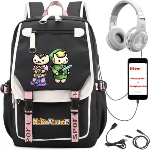Anime Neko Atsume backpack Women men Travel Backpack student School book Bag USB Charging teenagers Laptop packsack
