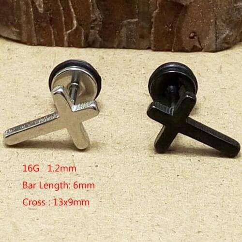 2 Pieces 16G 1.2mm Cross Stainless Steel Earring Barbell Tragus Earring Crosses Men Man Earrings Body Piercing Jewelry