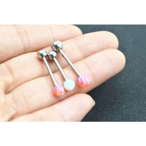 LO10pcs 14g Tongue Ring Bar Nipple Barbells Body Piercing Systhetic Opal Stone 5mm 6mmNEW Arrived