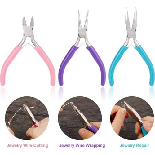 Stainless Steel Tricolor Jewelry Pliers Round Nose Bent Nose Chain Nose Pliers Tools for Jewelry Making DIY Bracelet