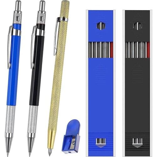 Carpenter Pencils with 24Pcs Marker Refills, Sharpener and Carbide Scriber Pen Tool for Draft Drawing, Carpenter