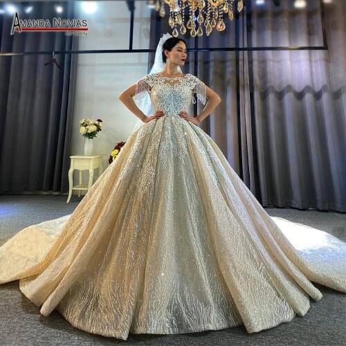 Wedding gowns 2020 amanda novias bride dress full beading with train real work