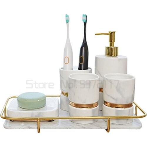 European style high-end light luxury ceramic bathroom wash set tray ornaments bathroom mouthwash tooth cup