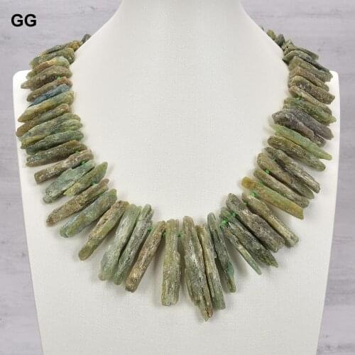 GuaiGuai Jewelry Natural Stone 22" 6x36MM Natural Green Kyanite Rough stick shard point Necklace