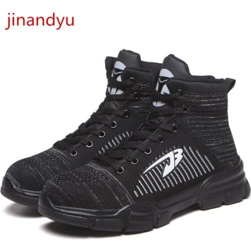 Safety Boots Men Steel Toe Work Shoes Mesh Protective Footwear High Top Safety Boot Man Anti-hit Anti-puncture Safety Shoes New