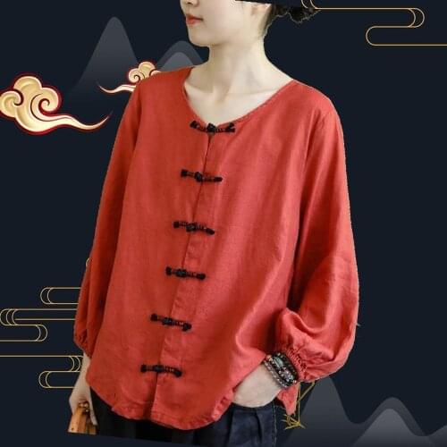 Women Chinese Style Retro Blouse Lady Traditional Fashion Oriental Clothing Hanfu Tang Suit Cotton Linen Casual Shirt Qipao Tops