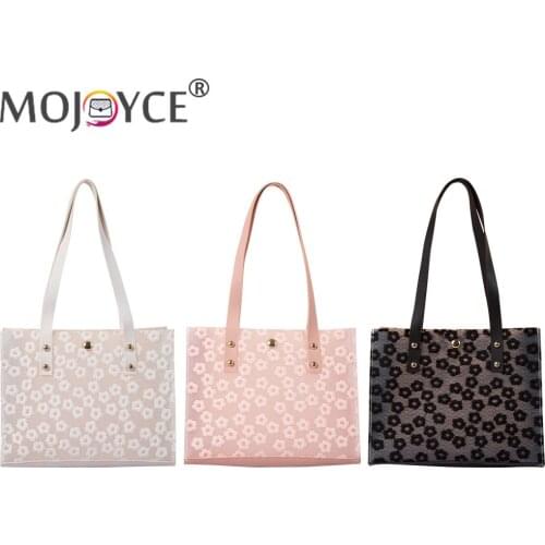 Women Lace Flowers Embroidery Tote Bags Female Solid Color Shoulder Shopping Bag Small PU Leather Bucket Handbags