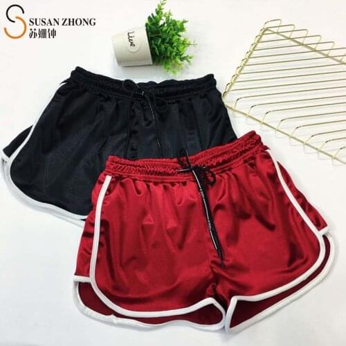 Women Shorts Feme Bottoms 2021 Summer New Fashion Casual Basic Cotton Satin Loose Elastic Middle Waist Drawstring Pockets Sports