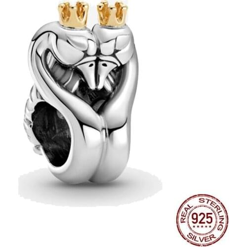 2021 Newest 925 Sterling Silver Two-tone Swans & Heart Charm Fit Original Pandora Bracelets Women Diy Jewelry Making