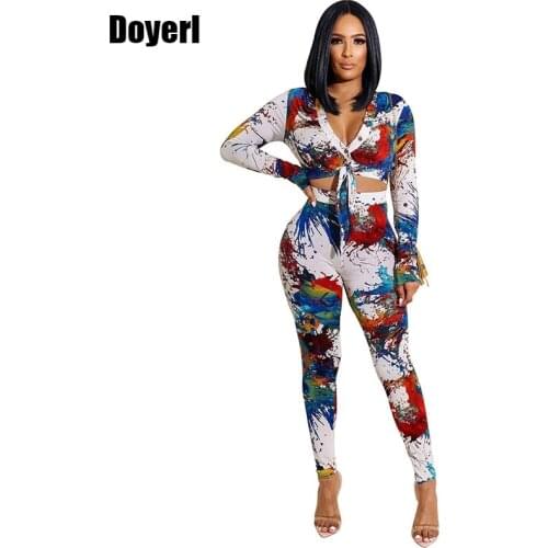 Tie Dye 2 Piece Sets Womens Outfits Sweat Suit Fall Clothes for Women Blouses Crop Top and Pants Sets Tracksuit Wholesale Items
