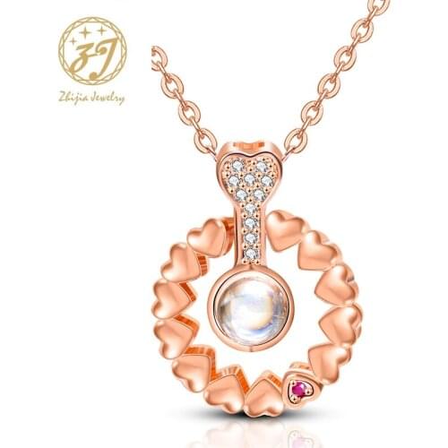 Zhijia Trendy Luxury Rose Gold/Silver Color Crystal Rhinestone Heart Pendant Necklace For Women Party Gifts
