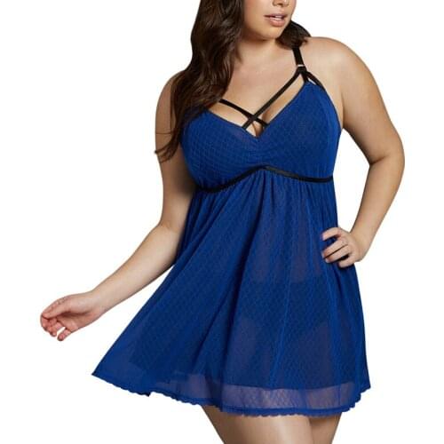 Plus Size XL-4XL New Fashion Summer Lady Romantic Net Yarn Grid Lingerie Sexy Lace Cut Out Backless Sleepwear Slips 3 Color