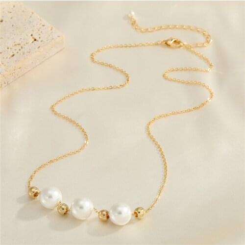 1PC Fashion Multiple Imitation Pearls Necklace For Women Metal Round Bead Pearl Pendant Necklace Chain Choker Jewelry N296