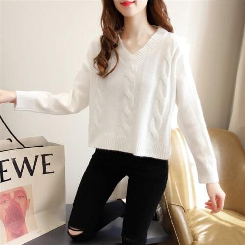 2021 fashion ladies new v-neck long-sleeved knitted sweater pure color Korean womens short section womens casual pullover top