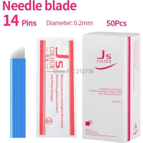 50pcs/Lot Permanent Makeup Eyebrow Tattoo Bevel Blades 14 Needles for Manual Eyebrow Tattoo Pen Free Shipping