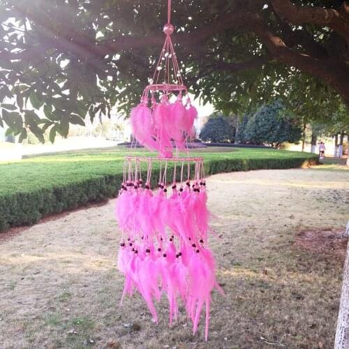 60cm India Style Handmade pink Double Dream Catcher Net With feather Hanging Decoration Decor Ornament Gift