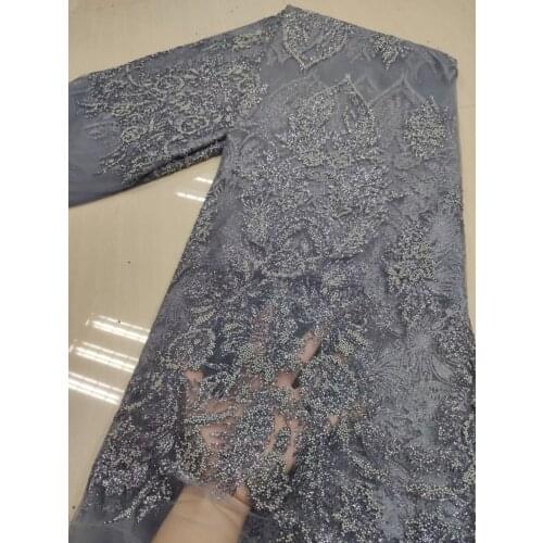 African Lace Fabric 2021 Hihg Quality Wedding Fashion Nigerian Embroidery Tulle Net Lace With Beads French Lace Fabric 5yards