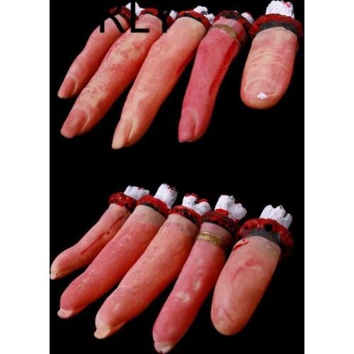 ANGRLY 10pcs/bag Halloween supplies scream terror Scary props Lifelike terror Finger Bloody hands Party Dressing haunted house