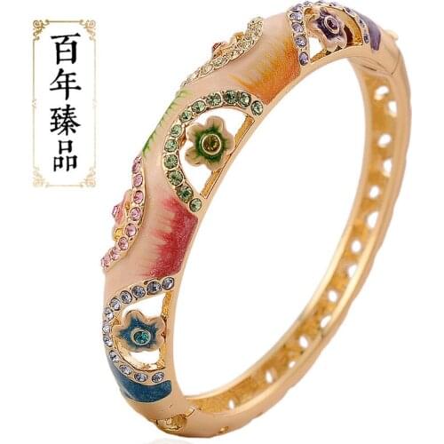 Hollow-out enamel cloisonne bracelet gold-plated jewelry female fashion wide han edition retro bracelet adorn article