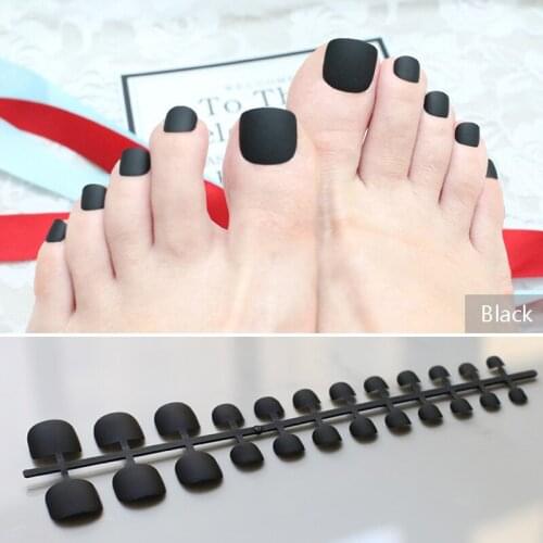 Black Classic Matte Fake Nail Toe Tips soft Scrub 24pcs full sets Finished product false toenails Artificial Nail Set