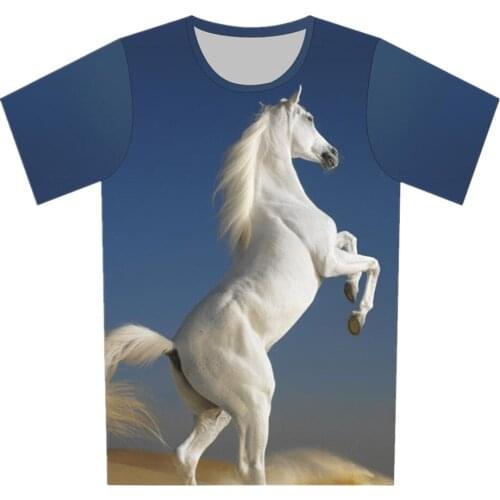 4-20Years Cartoon Elephant White Horse Zebra Bear Cat Print Boys Girls T shirt Children Space Galaxy T-shirt Kids 3d Tshirts