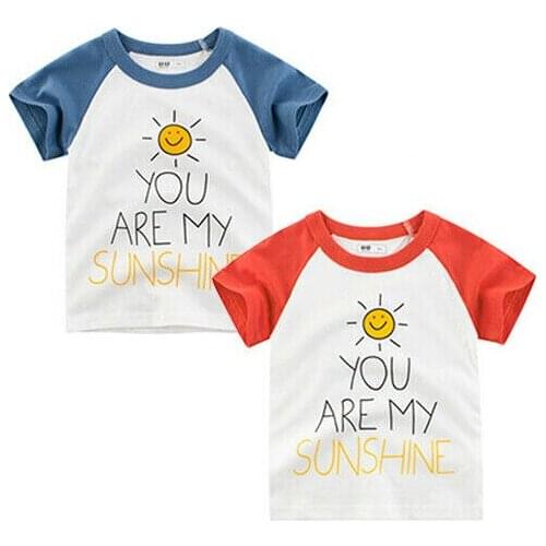 1-10T Children Summer Clothing Kids Boys Top Short Sleeve Cartoon Letter & Sun Pattern Cool T-Shirts