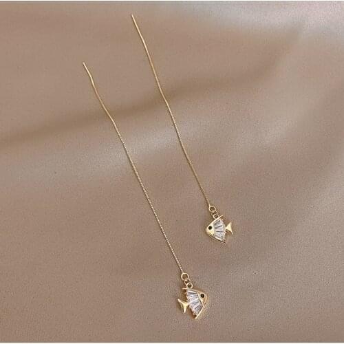 Long Tassel Earrings with oxidized zircon and goldfish Earrings