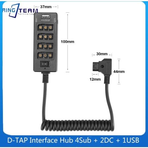 For Lights/Displays Multiple Power Hubs D-TAP Coiled Cable With Switch 1 Min 4 Female + 2 DC Ports + 1 USB
