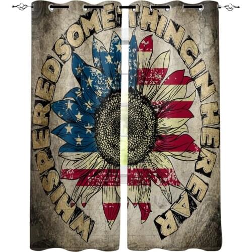 Sunflower Flag English Alphabet Retro Style Printed Window Curtains Living Room Bedroom Curtains Polyester Cloth Home Decor