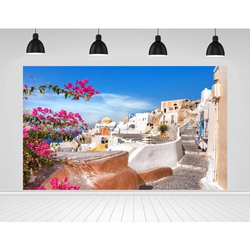 Scopiso Grunge Greece Architecture Seaside Sky Blossom Baby Portrait Scenic Photo Backdrop Backgrounds Photophone For Photozone